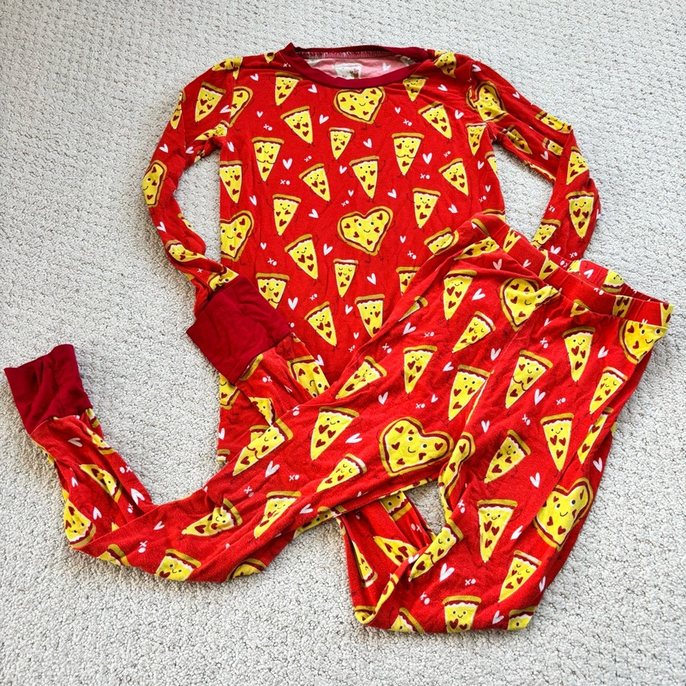 Kiki + Lulu Red Pizza heart Print Kids bamboo pajama set